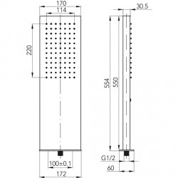 Rociador ducha Mural Vinci Inox 550 x 170 cm Grifería Clever.