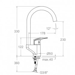 Fregadero cocina de cuello de cisne giratorio con sistema S2 ( altura 330 mm y salida de agua a 230 mm )