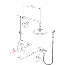 Conjunto de ducha monomando para empotrar 2 vías Box (unitario) Clever