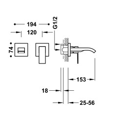 Grifo monomando empotrado para lavabo TRES