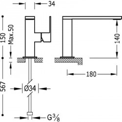 Monomando lavabo caño 34x10 mm Cuadro-Tres.