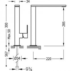 Grifo monomando lavabo caño 34x10 mm Cuadro-Tres.