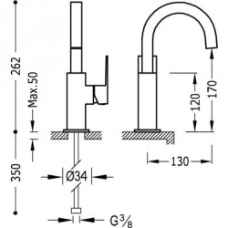 Monomando lavabo caño 22x22 mm Cuadro-Tres.