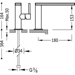 Monomando lavabo caño 34x9 mm Max-Tres.