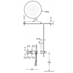 Kit ducha Termostática Rociador 50 cm BLOCK SYTEM Tres Grifería