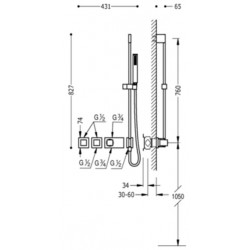 Kit ducha termostático empotrado 3 vías con Barra BLOCK System