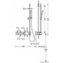 Kit ducha termostático empotrado 3 vías con Barra BLOCK System